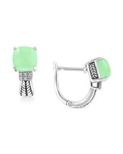 EFFY® Dyed Green Jade & Diamond (1/20 ct. t.w.) Hoop Earrings in Sterling Silver