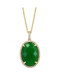 EFFY® Dyed Green Jade & Diamond (1/4 ct. t.w.) Oval Halo 18" Pendant Necklace in 14k Gold