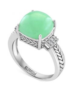 EFFY® Dyed Green Jade & Diamond (1/20 ct. t.w.) Statement Ring in Sterling Silver