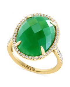 EFFY® Dyed Green Jade & Diamond (1/3 ct. t.w.) Halo Ring in 14k Gold