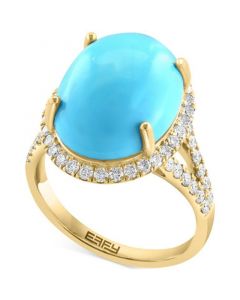 EFFY® Turquoise & Diamond (5/8 ct. t.w.) Halo Ring in 14k Gold