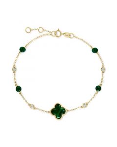 EFFY® Malachite & Diamond (1/20 ct. t.w.) Chain Bracelet in 14k Gold