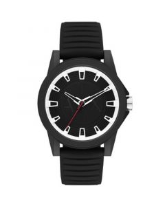 Men's Three Hand in Black Case with Black Silicone Strap Watch, 44mm