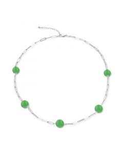 Dyed Green Jade Paperclip Necklace in Sterling Silver, 18" + 1-1/2" extender