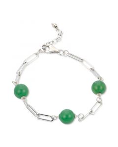 Dyed Green Jade Bead Paperclip Link Bracelet in Sterling Silver