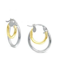 Double Hoop Earrings in Sterling Silver & 18k Gold-Plate, Created for Macy's