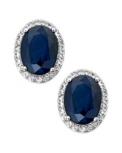 Sapphire and White Sapphire Oval Stud Earrings in 10k White Gold (3 ct. t.w.), Created for Macy's