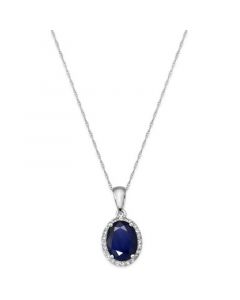 Sapphire and White Sapphire Oval Pendant Necklace in 10k Gold (2-1/4 ct. t.w.), Created for Macy's