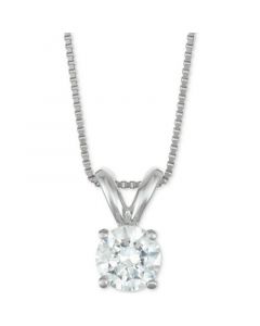 Diamond Solitaire 18" Pendant Necklace (1/2 ct. t.w.) in 14k White Gold