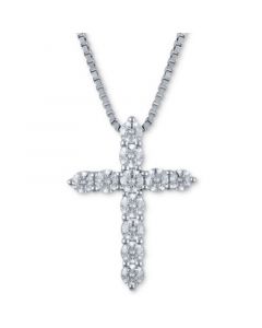 Diamond (1-1/2 ct. t.w.) Cross Pendant Necklace in 14k White Gold