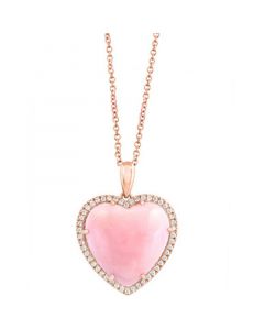 EFFY® Pink Opal (10-9/10 ct. t.w.) & Diamond (1/5 ct. t.w.) Heart 18" Pendant Necklace in 14k Rose Gold