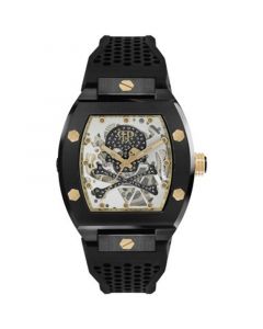 Men's Automatic The $keleton Black & Gold-Tone Tonneau Strap Watch 44mm