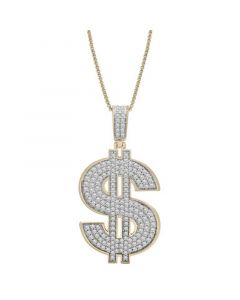 Men's Diamond Dollar Sign 22" Pendant Necklace (1/2 ct. t.w.) in 14K Gold-Plated Sterling Silver