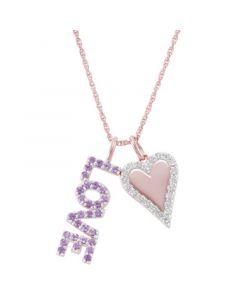 Amethyst (3/8 ct. t.w.) & White Topaz (3/8 ct. t.w.) Love & Heart Pendant Necklace in 18K Rose Gold-Plated Sterling Silver, 16" + 2" extender