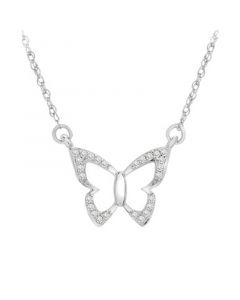 Diamond Butterfly 17" Pendant Necklace (1/20 ct. t.w.) in 14k White Gold, Created for Macy's