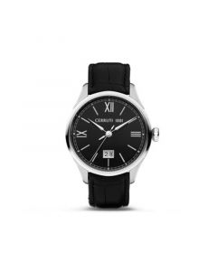 Men's Farneto Collection Black Genuine Leather Strap Date Watch, 41mm