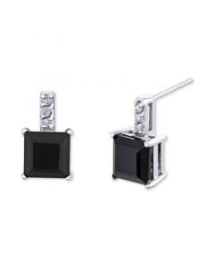 Onyx & Diamond Accent Stud Earrings in 14k White Gold