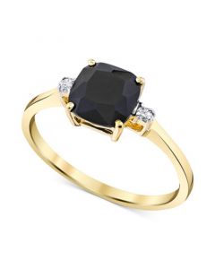 Onyx & Diamond Accent Cushion Ring in 14k Gold