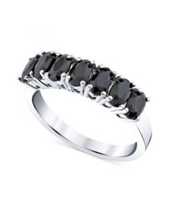 Onyx Seven Stone Oval Ring in Sterling Silver