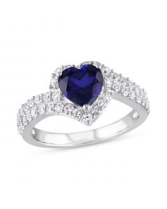 Lab-Created Blue Sapphire (1-7/8 ct. t.w.) & Lab-Created White Sapphire (1-7/8 ct. t.w.) Heart Swirl Ring in Sterling Silver