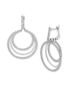 Diamond Triple Circle Leverback Earrings (1 ct. t.w.) in 14k White Gold