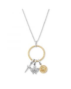 Diamond Triple Charm Ring 18" Pendant Necklace (1/8 ct. t.w.) in Sterling Silver & 10k Gold