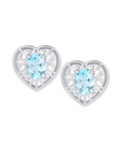 Blue Topaz Greek Key Openwork Heart Stud Earrings (2 ct. t.w.) in Sterling Silver