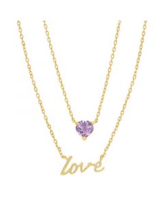 Amethyst Heart & Love Layered Necklace (3/8 ct. t.w.) in 14k Gold-Plated Sterling Silver, 13-1/2" + 2" extender