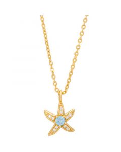 Blue Topaz (1/10 ct. t.w.) & Lab-Created White Sapphire (1/10 ct. t.w.) Starfish 18" Pendant Necklace in 14k Gold-Plated Sterling Silver