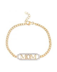 Cubic Zirconia Mom Curb Link Chain Bracelet in 18k Gold-Plated Sterling Silver, Created for Macy's