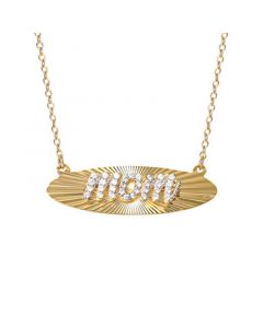 Cubic Zirconia MOM Script Radiant Disc 18" Pendant Necklace in 18k Gold-Plated Sterling Silver, Created for Macy's