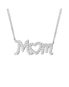 Cubic Zirconia MOM Heart 18" Pendant Necklace in Sterling Silver, Created for Macy's