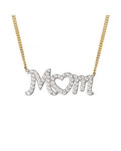 Cubic Zirconia MOM Heart 18" Pendant Necklace in Sterling Silver & 18k Gold-Plate, Created for Macy's