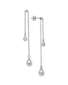 Cultured Freshwater Pearl (6-7mm) & Cubic Zirconia Double Chain Drop Earrings in Sterling Silver, Created for Macy's