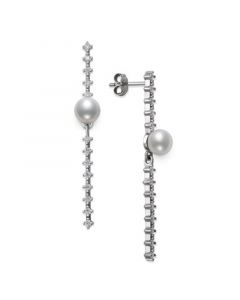 Cultured Freshwater Button Pearl (6mm) & Cubic Zirconia Linear Drop Earrings in Sterling Silver, Created for Macy's