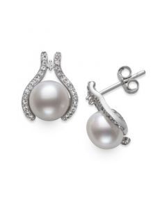 Cultured Freshwater Button Pearl (7mm) & Cubic Zirconia Stud Earrings in Sterling Silver, Created for Macy's