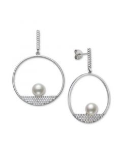 Cultured Freshwater Button Pearl (7mm) & Cubic Zirconia Pavé Circle Drop Earrings, Created for Macy's