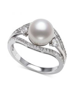 Cultured Freshwater Button Pearl (8mm) & Cubic Zirconia Ring in Sterling Silver, Created for Macy's