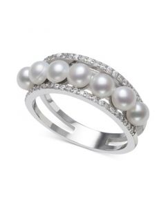 Cultured Freshwater Button Pearl (4mm) & Cubic Zirconia Ring in Sterling Silver, Created for Macy's