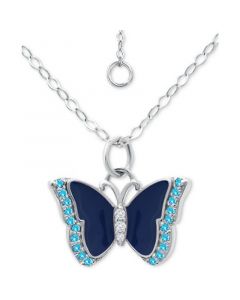 Cubic Zirconia & Blue Enamel Butterfly Pendant Necklace in Sterling Silver, 16" + 2" extender, Created for Macy's