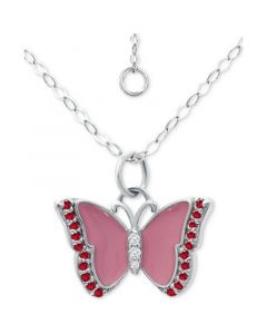 Cubic Zirconia & Pink Enamel Butterfly Pendant Necklace in Sterling Silver, 16" + 2" extender, Created for Macy's