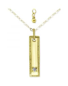 Cubic Zirconia Dog Tag Pendant Necklace in 18k Gold-Plated Sterling Silver, 16" + 2" extender, Created for Macy's