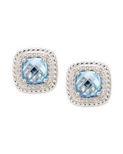 Blue Topaz (4 ct. t.w.) & White Topaz (1/4 ct. t.w.) Square Stud Earrings in Sterling Silver