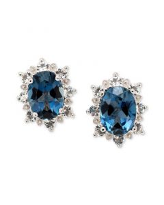 Blue Topaz (2-1/2 ct. t.w.) & White Topaz (5/8 ct. t.w.) Oval Halo Stud Earrings in Sterling Silver