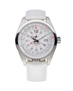 Women's Amelia GMT Multifunctional Genuine White Calf Leather Strap Watch 40mm