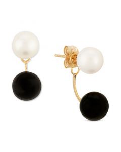 Cultured Freshwater Pearl (5-1/4mm) & Onyx Front and Back Earrings