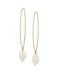 Cultured Freshwater Pearl (10 x 8mm) Threader Wire Drop Earrings