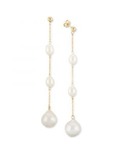 Cultured Freshwater Baroque Pearl (12mm and 8 x 6mm) Linear Drop Earrings in 14k Gold