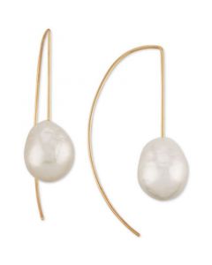 Cultured Freshwater Baroque Pearl (12mm) Wire Threader Earrings in 14k Gold