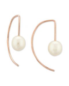 Cultured Freshwater Pearl (10 x 8mm) Wire Threader Earrings in 14k Rose Gold